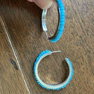 Blue Beaded Hoop Earrings